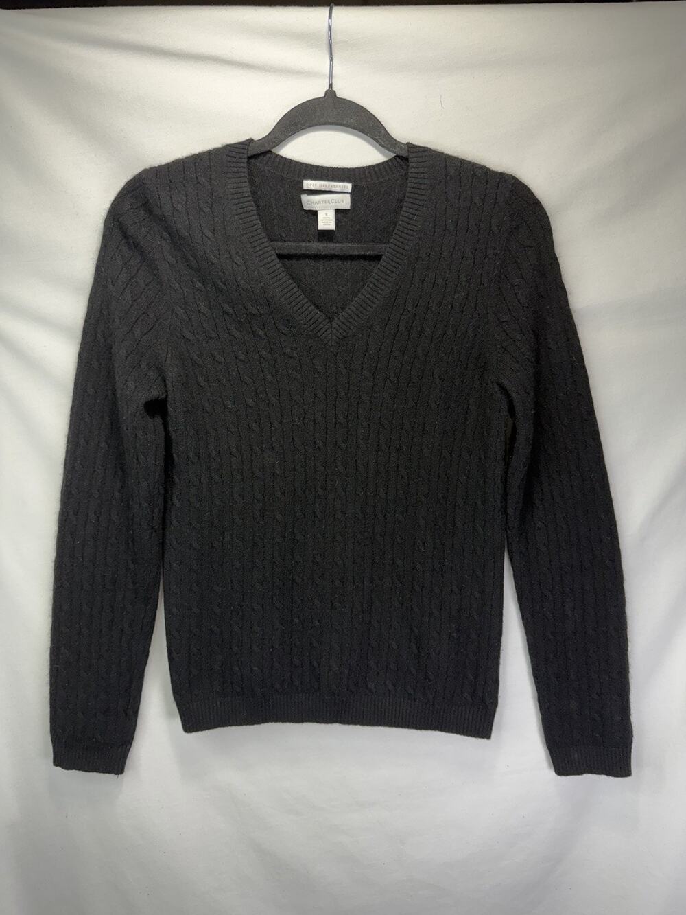 Charter Club Women’s 100% 2-Ply Cashmere Ribbed Black Sweater Sz S V-neck